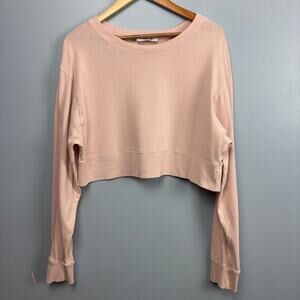 Double Zero Lovely Large Pink Boxy Crop Sweatshirt Scoop Neck Activewear READ
